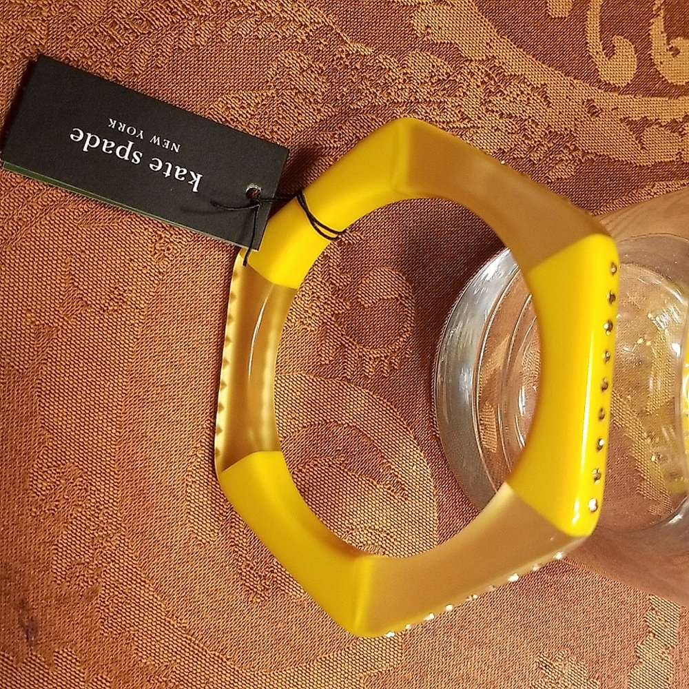 Kate Spade Yellow Striped Hexagon Shaped Bangle Embellished With Studs